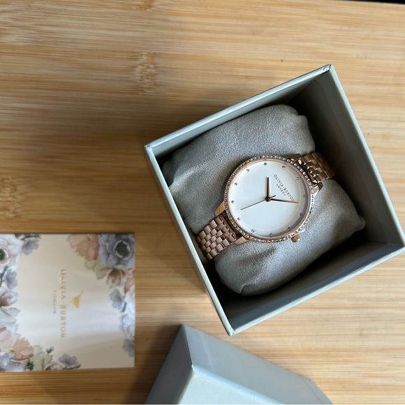 Olivia Burton Watch With 34mm White Face With MultiColored Crystals On Bezel - Picture 4 of 7